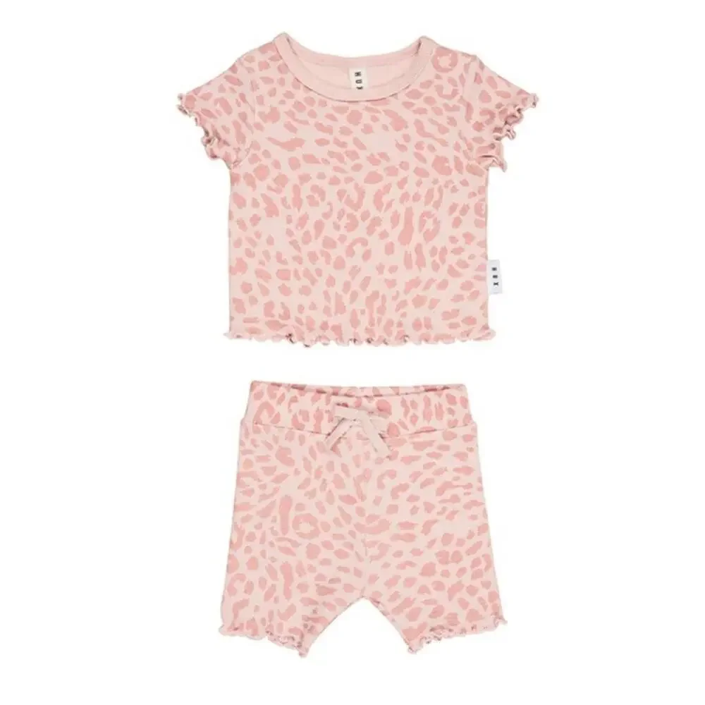 HuxBaby Animal Rib Tee + Short Set Sz 12-18 Pink Leopard Spring Summer MSRP $59